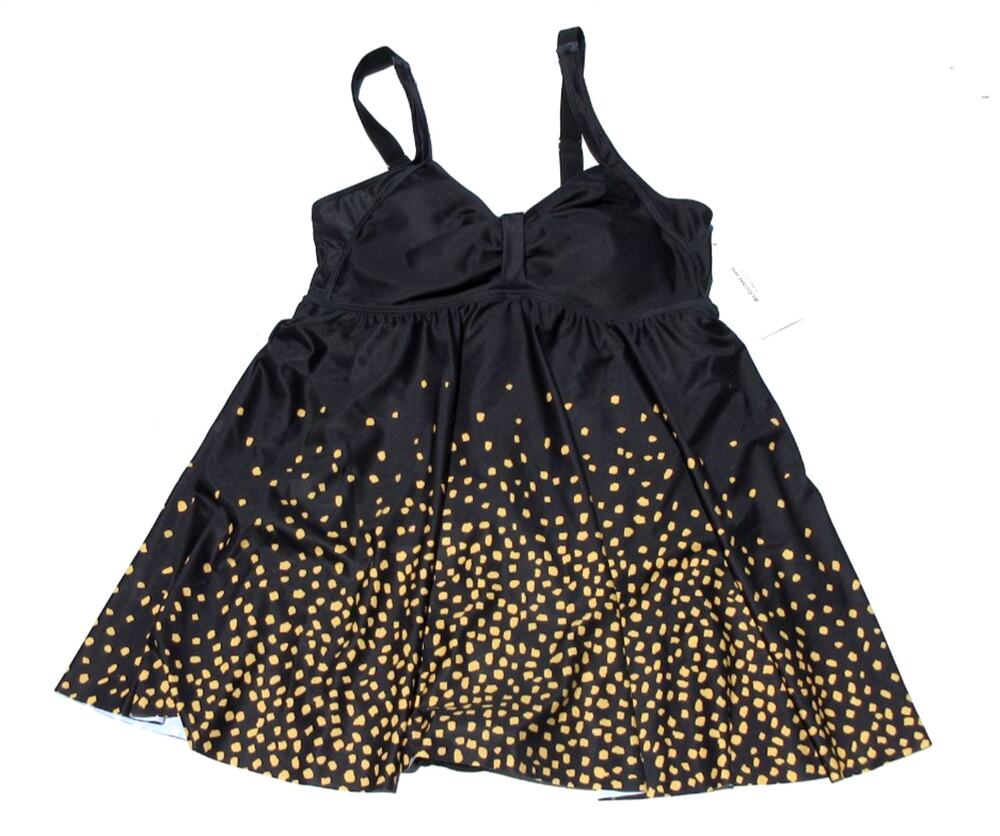 NWT BLOOMCHIC Swim Dress 14-16 Black Gold 1 Piece Swimsuit Bathing Suit